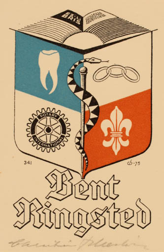 Exlibris by Christian Blæsbjerg from Denmark for Bent Ringsted - Heraldry 