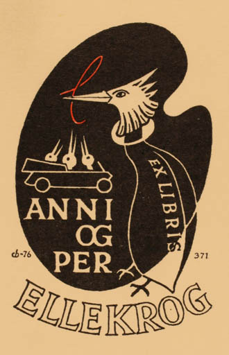 Exlibris by Christian Blæsbjerg from Denmark for Anni og Per Ellekrog - Bird 