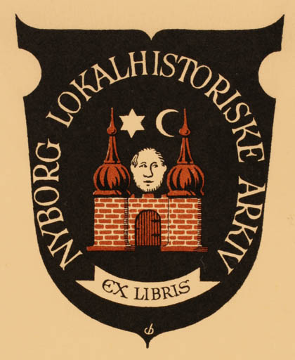 Exlibris by Christian Blæsbjerg from Denmark for ? Nyborg Lokalhistorisk Arkiv - Heraldry 