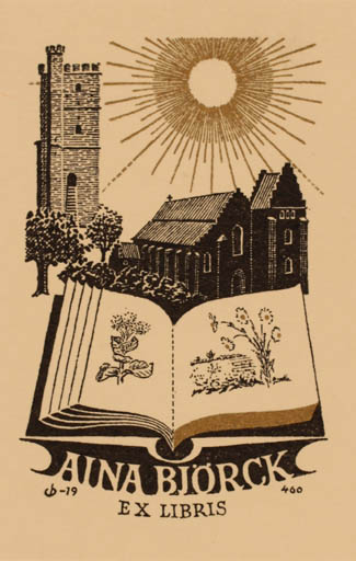 Exlibris by Christian Blæsbjerg from Denmark for Aina Björck - Book Church Sun 