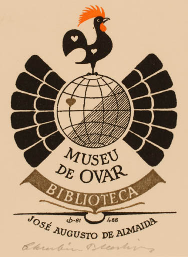 Exlibris by Christian Blæsbjerg from Denmark for Jose Augusto de Almeida - Bird Globe 