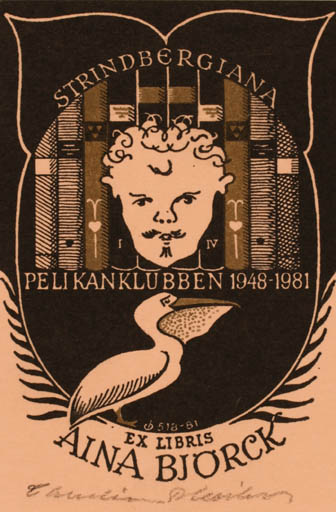 Exlibris by Christian Blæsbjerg from Denmark for Aina Björck - Book Bird 