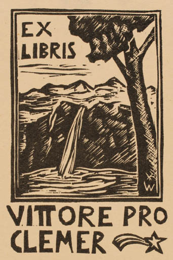 Exlibris by Remo Wolf from Italy for Vittore Proclemer - Scenery/Landscape Tree 