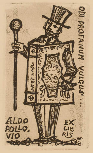 Exlibris by Remo Wolf from Italy for Aldo Pollovio - Book Man 