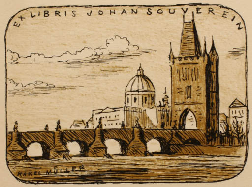 Exlibris by Karel Müller from Czech Republic for Johannes Souverein - Architecture Castle/Palace City Church 