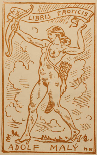 Exlibris by M. Novy from Czech Republic for Adolf Maly - Woman Mythology Nude Weapon 