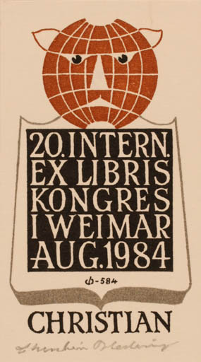 Exlibris by Christian Blæsbjerg from Denmark for Christian Blæsbjerg - Exlibris Congress Globe 