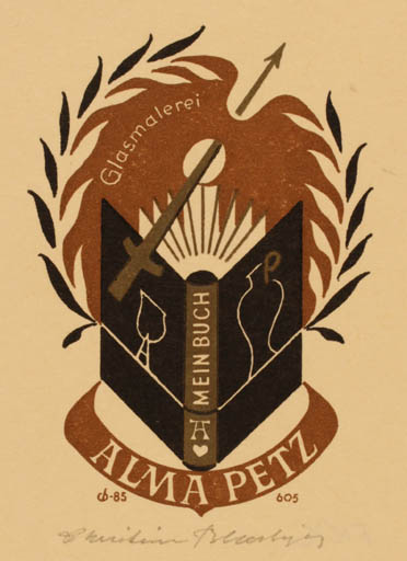 Exlibris by Christian Blæsbjerg from Denmark for Alma Petz - Book Art 