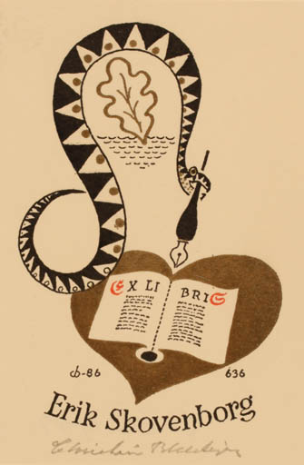 Exlibris by Christian Blæsbjerg from Denmark for Erik Skovenborg - Book Medicine 