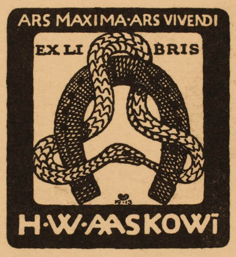 Exlibris by Knud V. Engelhardt from Denmark for H.W Aaskowi - Fauna 