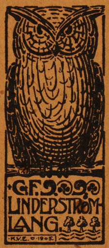 Exlibris by Knud V. Engelhardt from Denmark for C. F Linderstrøm Lang - Owl 