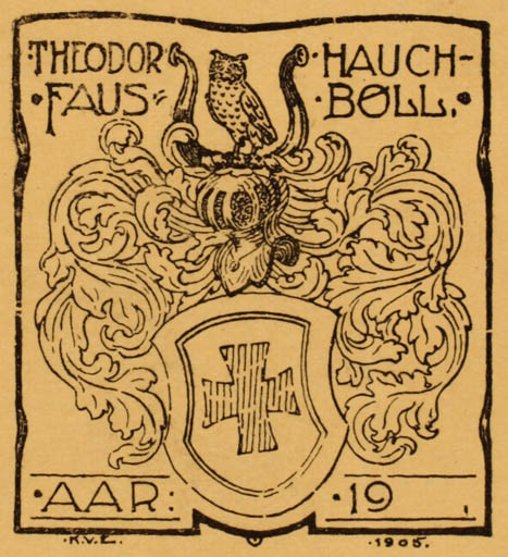 Exlibris by Knud V. Engelhardt from Denmark for Theodor Hauch Fausbøll - Heraldry 