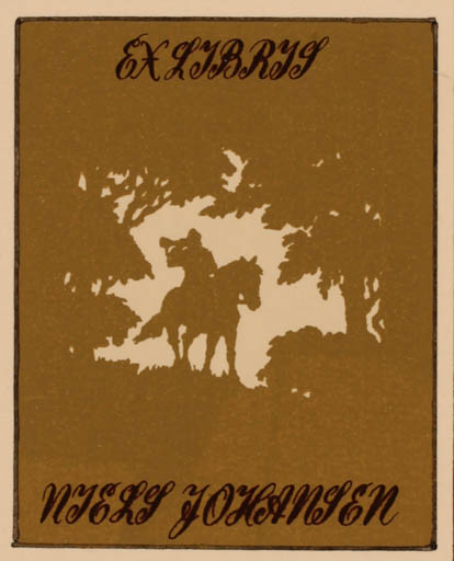 Exlibris by Inge Faurtoft from Denmark for Niels Johansen - Horse Forest 