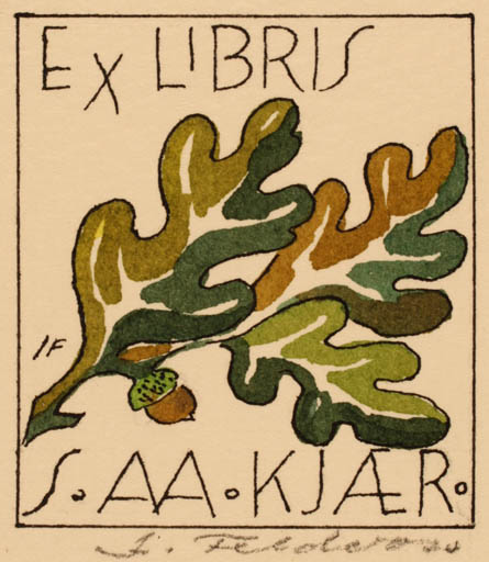 Exlibris by Ivan Feldvoss from Denmark for Svend Aage Kjær - Flora 