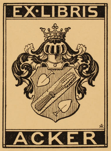 Exlibris by Hans Flygenring from Denmark for Fr. Acker - Heraldry 