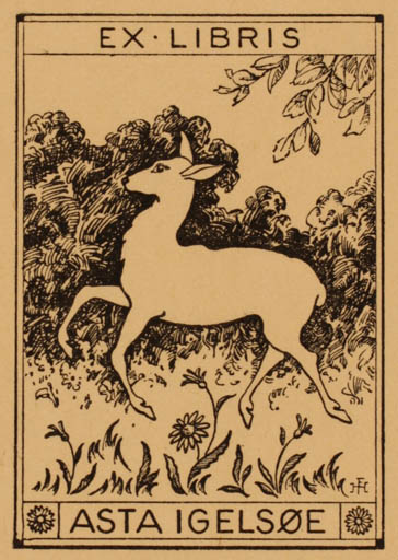 Exlibris by Hans Flygenring from Denmark for Asta Igelsøe - Fauna 