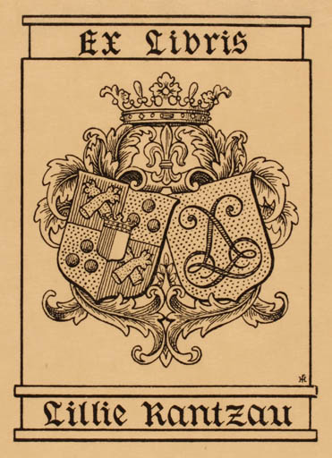 Exlibris by Hans Flygenring from Denmark for Lillie Rantzau - Heraldry 