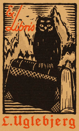 Exlibris by Leo Frederiksen from Denmark for L Uglebjerg - Book Owl 