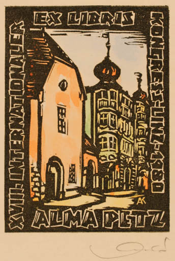 Exlibris by Kàroly Andrusko from Yugoslavia for Alma Petz - City Exlibris Congress 