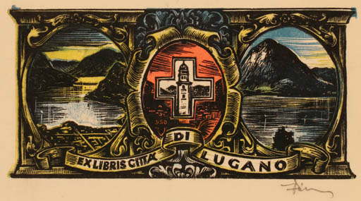 Exlibris by Kàroly Vàroknyi from Hungary for Citta di Lugano - Mountain Exlibris Congress Scenery/Landscape 