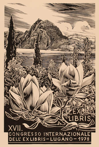 Exlibris by Josef Weiser from Czechoslovakia for Lugano XVII. Int. Exlibriskongress - Mountain Flower Exlibris Congress Scenery/Landscape 