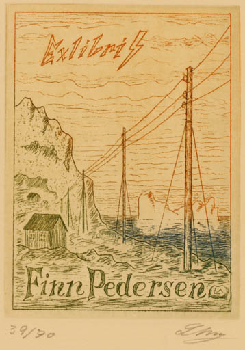 Exlibris by Lorentz May from Denmark for Finn Pedersen - Scenery/Landscape 