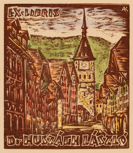 Exlibris by Kàroly Andrusko from Yugoslavia for Dr. Huszágh László - City 