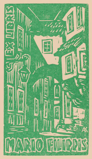 Exlibris by Kàroly Andrusko from Yugoslavia for Mario de Filippis - City 