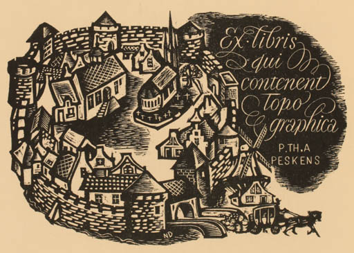 Exlibris by Nelly Degouy from Belgium for P. Th. A. Peskens - City 