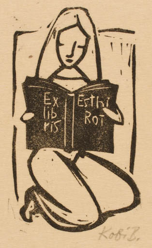 Exlibris by Kobi Baumgartner from Schwitzerland for Esthi Rot - Book Woman 