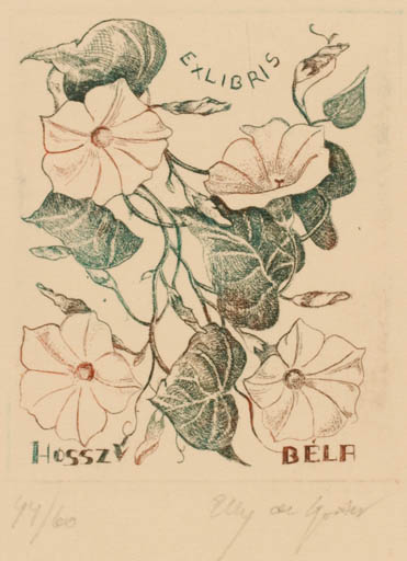 Exlibris by Elly de Koster from Netherland for Bèla Hosszu - Flower Flora 