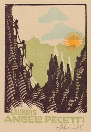 Exlibris by Maria Elisa Leboroni from Italy for Angelo Pecetti - Mountain Sun 