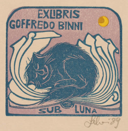 Exlibris by Maria Elisa Leboroni from Italy for Goffredo Binni - Book Cat 