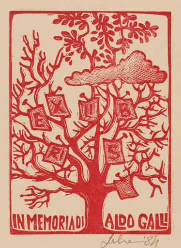 Exlibris by Maria Elisa Leboroni from Italy for Aldo Galli - Tree 