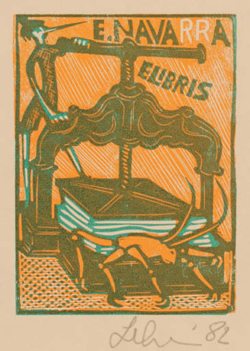 Exlibris by Maria Elisa Leboroni from Italy for Evaristo Navarra - Printing technique 