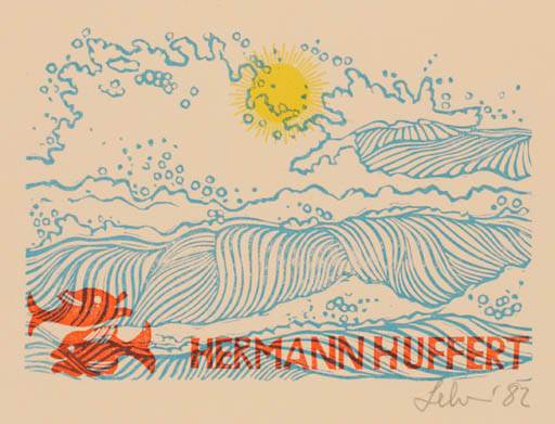 Exlibris by Maria Elisa Leboroni from Italy for Hermann Huffert - Fish Maritime 