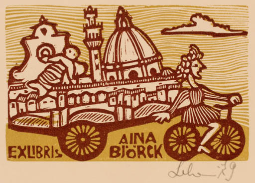 Exlibris by Maria Elisa Leboroni from Italy for Aina Björck - City 