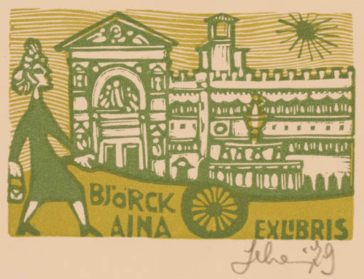 Exlibris by Maria Elisa Leboroni from Italy for Aina Björck - City 