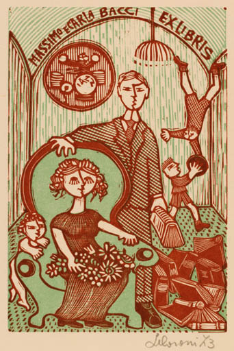 Exlibris by Maria Elisa Leboroni from Italy for Massimo Ecarla Bacci - Child Couple 