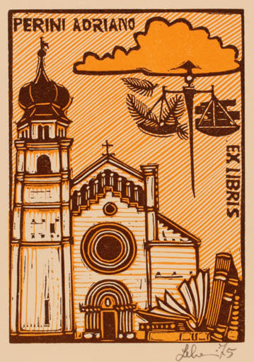 Exlibris by Maria Elisa Leboroni from Italy for Perini Adriano - Church 