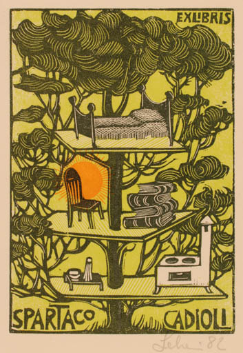 Exlibris by Maria Elisa Leboroni from Italy for Spartaco Cadioli - Tree 