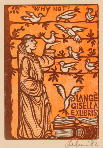 Exlibris by Maria Elisa Leboroni from Italy for Gisella Lange - Book Bird Man 