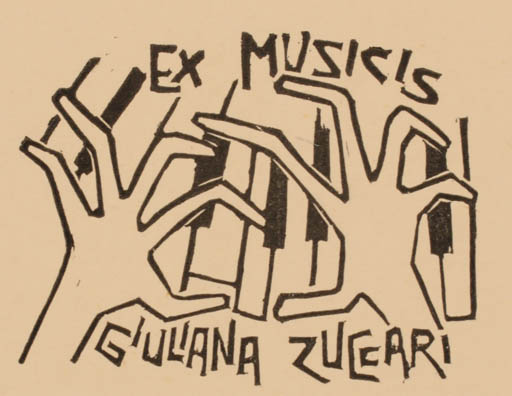 Exlibris by Maria Elisa Leboroni from Italy for Giuliana Zuccari - Ex Mucika Hand(s) Music 