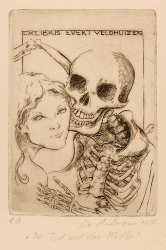 Exlibris by Eva Aulmann from Germany for Evert Veldhuizen - Death Woman Portrait 