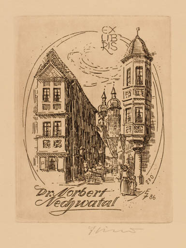 Exlibris by Erhard Zierold from Germany for Dr. Nobert Nechwatal - City 