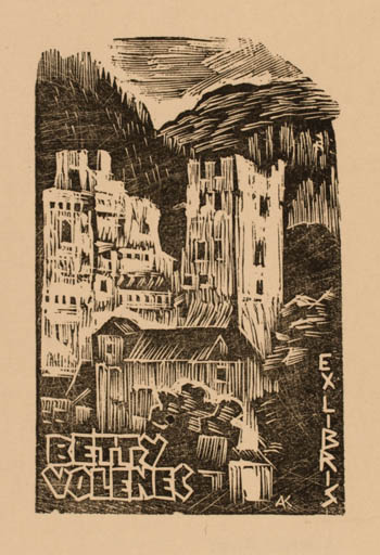 Exlibris by Kàroly Andrusko from Slovak Republic for Betty Volenec - Castle/Palace 