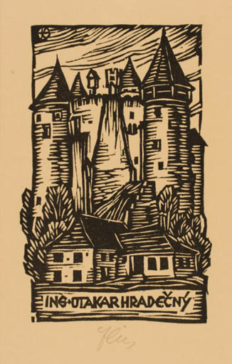 Exlibris by Otto Teil from Austria for Ing. Otakar Hradecny - Castle/Palace 