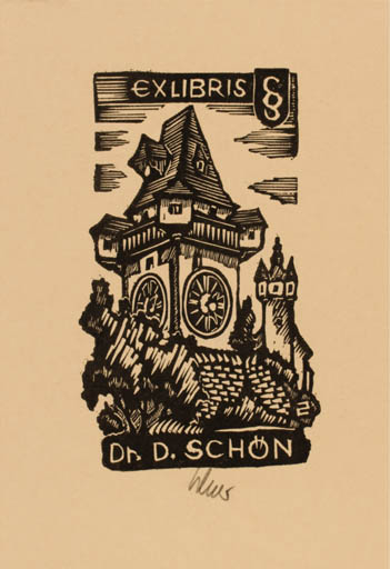 Exlibris by Hubert Schmid from Austria for D. Schon - Architecture 