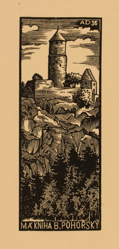 Exlibris by Antonin Dolezal from Czech Republic for B. Pohorsky Maknia - Ruin 