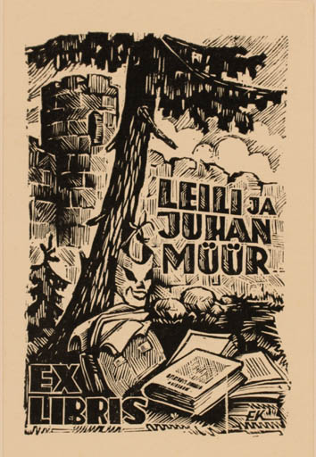 Exlibris by Enn Kera from Estonia for Leili ja Juhan Müür - Ruin 